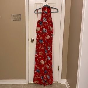 Halter Neck Red/Floral Jumpsuit